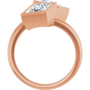14K Rose Gold 6.5 mm Square Bezel-Set Two Stone Engagement Ring. 123099:594:P
