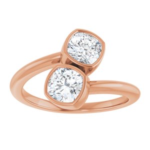 14K Rose Gold 5 mm Cushion Bezel-Set Two Stone Engagement Ring. 123099:370:P