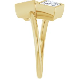 14K Yellow Gold 5.5 mm Square Bezel-Set Two Stone Engagement Ring. 123099:568:P