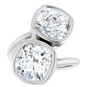 14K White Gold 9 mm Cushion Bezel-Set Two Stone Engagement Ring. 123099:427:P