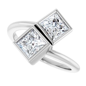 14K White Gold 5 mm Square Bezel-Set Two Stone Engagement Ring. 123099:553:P