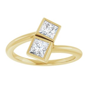 14K Yellow Gold 4 mm Square Bezel-Set Two Stone Engagement Ring. 123099:526:P