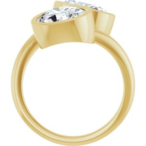14K Yellow Gold 9x7 mm Oval Bezel-Set Two Stone Engagement Ring. 123099:358:P