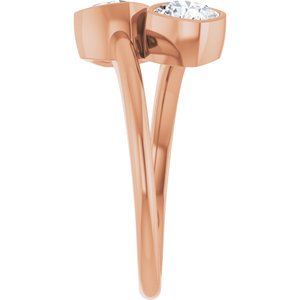 14K Rose Gold 5 mm Cushion Bezel-Set Two Stone Engagement Ring. 123099:370:P