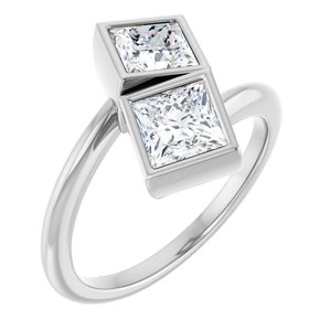 14K White Gold 5 mm Square Bezel-Set Two Stone Engagement Ring. 123099:553:P