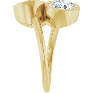 14K Yellow Gold 9x7 mm Oval Bezel-Set Two Stone Engagement Ring. 123099:358:P
