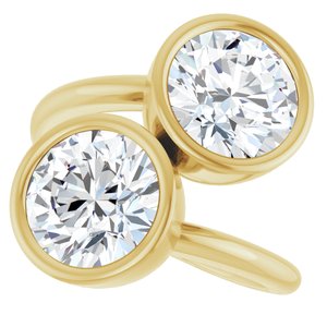 14K Yellow Gold 8.2 mm Round Bezel-Set Two Stone Engagement Ring. 123099:260:P