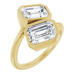 14K Yellow Gold 8x6 mm Emerald Bezel-Set Two Stone Engagement Ring. 123099:484:P