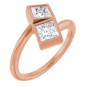 14K Rose Gold 4.5 mm Square Bezel-Set Two Stone Engagement Ring. 123099:538:P