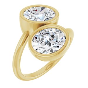 14K Yellow Gold 9x7 mm Oval Bezel-Set Two Stone Engagement Ring. 123099:358:P