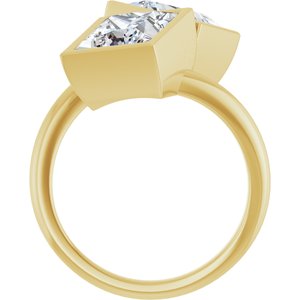 14K Yellow Gold 7.5 mm Square Bezel-Set Two Stone Engagement Ring. 123099:624:P