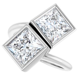 14K White Gold 7 mm Square Bezel-Set Two Stone Engagement Ring. 123099:609:P