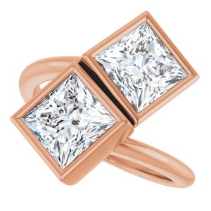 14K Rose Gold 6.5 mm Square Bezel-Set Two Stone Engagement Ring. 123099:594:P