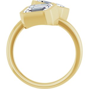 14K Yellow Gold 8x6 mm Emerald Bezel-Set Two Stone Engagement Ring. 123099:484:P