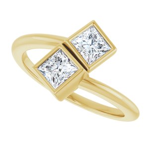 14K Yellow Gold 4 mm Square Bezel-Set Two Stone Engagement Ring. 123099:526:P