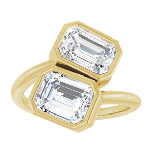 14K Yellow Gold 8x6 mm Emerald Bezel-Set Two Stone Engagement Ring. 123099:484:P