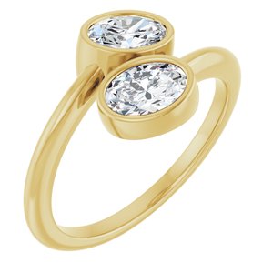 14K Yellow Gold 6x4 mm Oval Bezel-Set Two Stone Engagement Ring. 123099:316:P