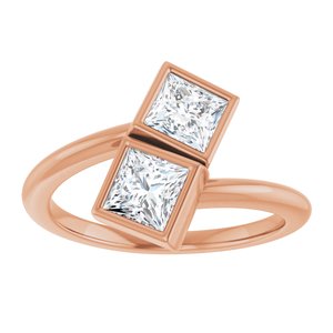 14K Rose Gold 4.5 mm Square Bezel-Set Two Stone Engagement Ring. 123099:538:P