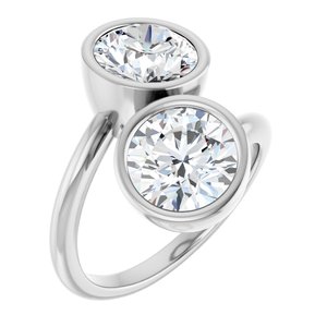 14K White Gold 8 mm Round Bezel-Set Two Stone Engagement Ring. 123099:245:P