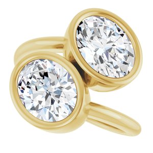 14K Yellow Gold 9x7 mm Oval Bezel-Set Two Stone Engagement Ring. 123099:358:P