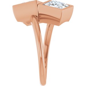 14K Rose Gold 6.5 mm Square Bezel-Set Two Stone Engagement Ring. 123099:594:P