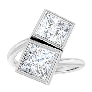 14K White Gold 7 mm Square Bezel-Set Two Stone Engagement Ring. 123099:609:P