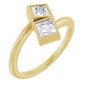 14K Yellow Gold 4 mm Square Bezel-Set Two Stone Engagement Ring. 123099:526:P
