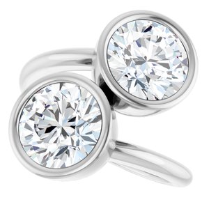 14K White Gold 8 mm Round Bezel-Set Two Stone Engagement Ring. 123099:245:P