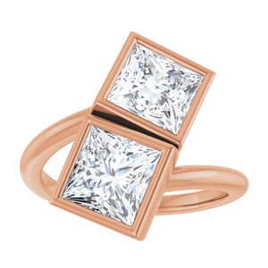 14K Rose Gold 6.5 mm Square Bezel-Set Two Stone Engagement Ring. 123099:594:P