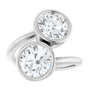 14K White Gold 8 mm Round Bezel-Set Two Stone Engagement Ring. 123099:245:P
