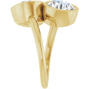 14K Yellow Gold 8.2 mm Round Bezel-Set Two Stone Engagement Ring. 123099:260:P