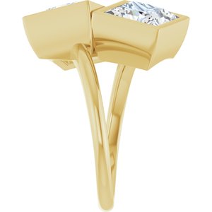 14K Yellow Gold 7.5 mm Square Bezel-Set Two Stone Engagement Ring. 123099:624:P