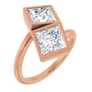 14K Rose Gold 6.5 mm Square Bezel-Set Two Stone Engagement Ring. 123099:594:P