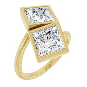 14K Yellow Gold 7.5 mm Square Bezel-Set Two Stone Engagement Ring. 123099:624:P