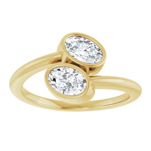 14K Yellow Gold 6x4 mm Oval Bezel-Set Two Stone Engagement Ring. 123099:316:P