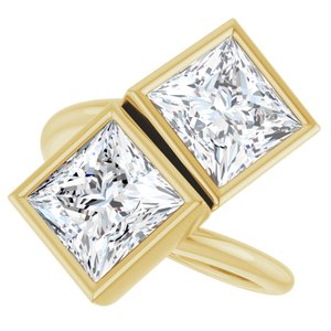 14K Yellow Gold 7.5 mm Square Bezel-Set Two Stone Engagement Ring. 123099:624:P