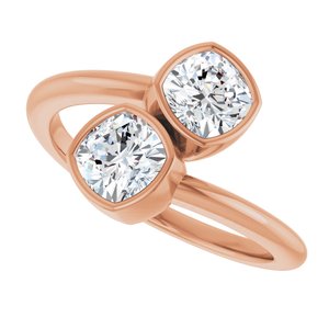 14K Rose Gold 5 mm Cushion Bezel-Set Two Stone Engagement Ring. 123099:370:P