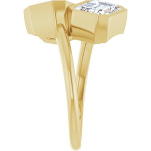14K Yellow Gold 8x6 mm Emerald Bezel-Set Two Stone Engagement Ring. 123099:484:P