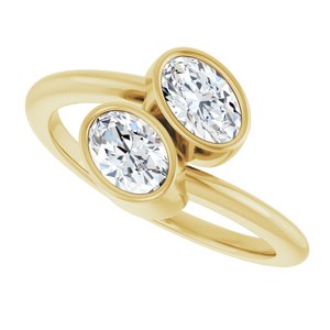 14K Yellow Gold 6x4 mm Oval Bezel-Set Two Stone Engagement Ring. 123099:316:P
