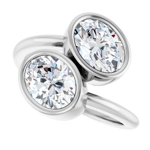 14K White Gold 8x6 mm Oval Bezel-Set Two Stone Engagement Ring. 123099:343:P