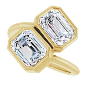 14K Yellow Gold 8x6 mm Emerald Bezel-Set Two Stone Engagement Ring. 123099:484:P