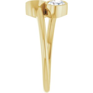 14K Yellow Gold 6x4 mm Oval Bezel-Set Two Stone Engagement Ring. 123099:316:P