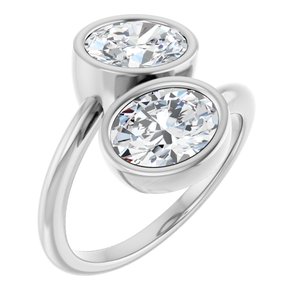 14K White Gold 8x6 mm Oval Bezel-Set Two Stone Engagement Ring. 123099:343:P