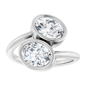 14K White Gold 8x6 mm Oval Bezel-Set Two Stone Engagement Ring. 123099:343:P