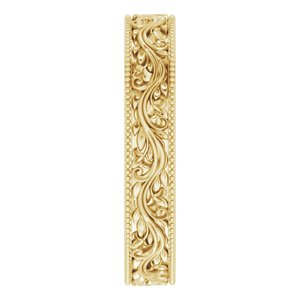 14K Yellow Gold 4 mm Milgrain Edge Floral Flat Band. 51877:132:P