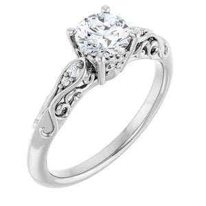 14K White Gold 5.8 mm Round .03 CTW Accented Solitaire Engagement Ring. 123738:604:P