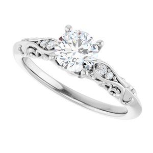 14K White Gold 5.8 mm Round .03 CTW Accented Solitaire Engagement Ring. 123738:604:P