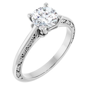 14K White Gold 6.5 mm Round Sculptural Engagement Ring. 123796:111:P