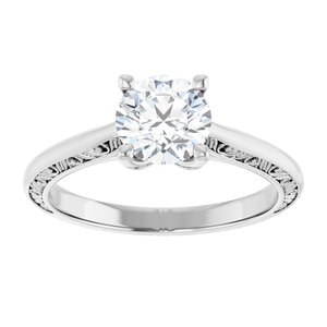 14K White Gold 6.5 mm Round Sculptural Engagement Ring. 123796:111:P