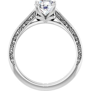 14K White Gold 6.5 mm Round Sculptural Engagement Ring. 123796:111:P